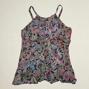 Y2K paisley camisole, flowy mesh panel bohemian hippie boho chic style
